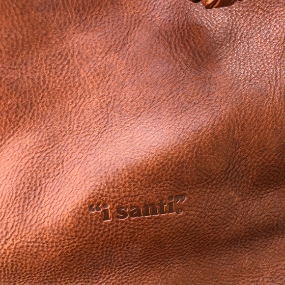 I Santi Tan leather distressed Bag purse tote Camel soft supple shopper books - Picture 5 of 11